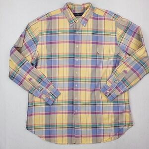 Ralph‎ Lauren Shirt Mens XLT Multicolor Madras Plaid Button Down Preppy Colorful